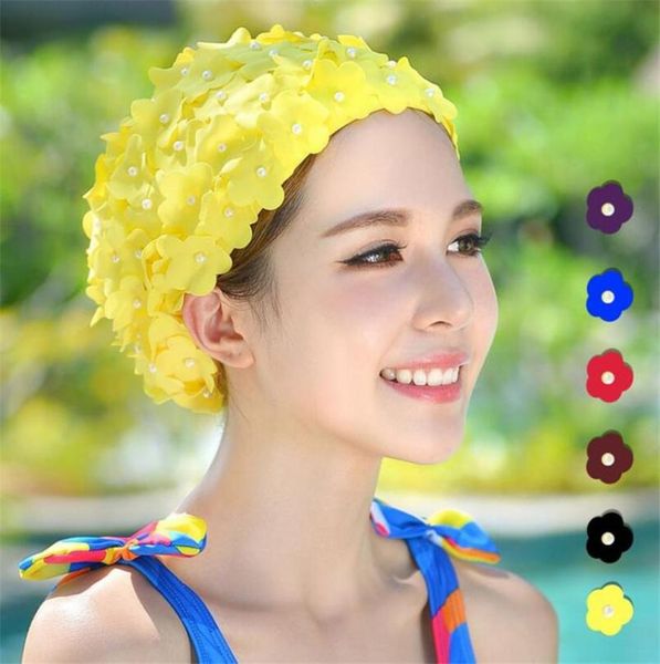 

hand - made three-dimensional petal swimming cap long hair spring female caps