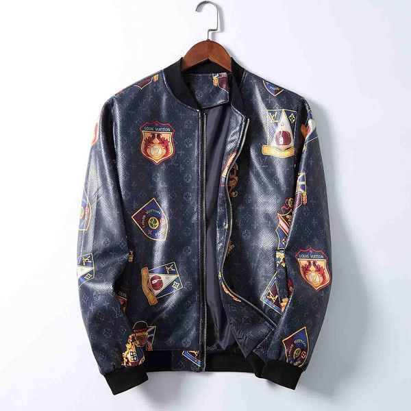 

2020new motorcycle leather jacket men's college fleece baseball bomber jacket faux leather coat men's winter pilot bomber jacket, Black