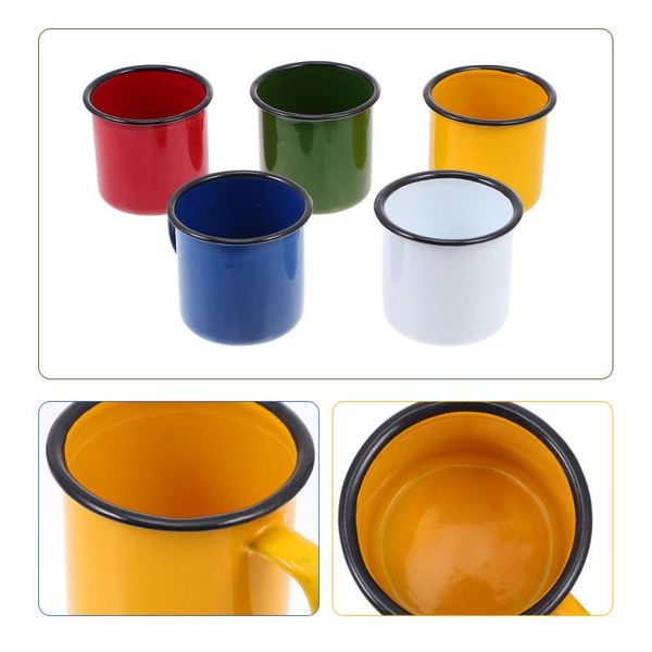 

mugs 5pcs multi-functional enamel vintage small cups (assorted color)