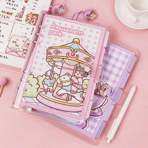 

notepads cute pvc soft transparent a5 a6 loose-leaf notebooks and journals diary kawaii daily weekly planner notebook school stationery, Purple;pink