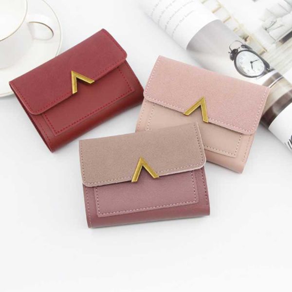 

wallets solid color short women's wallet three fold mini clutch for girls boys money bag coin purse card holder hasp leather, Red;black