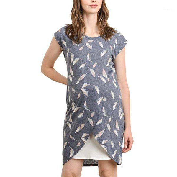 Платья для беременных Chamsgend Женские листья печатают кормящие бордюр в верхнем шапке без рукавов слое блузка платье Mar28