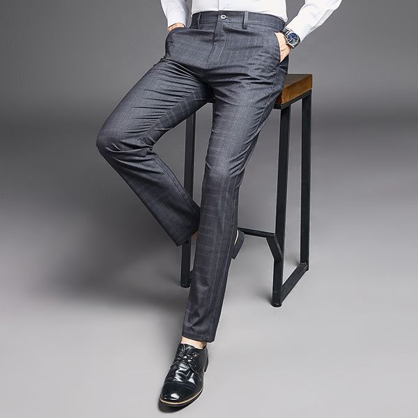 

men's pants mens classic plaid dress suit casual summer thin loose straight black trousers business suits formal office work 5bqm