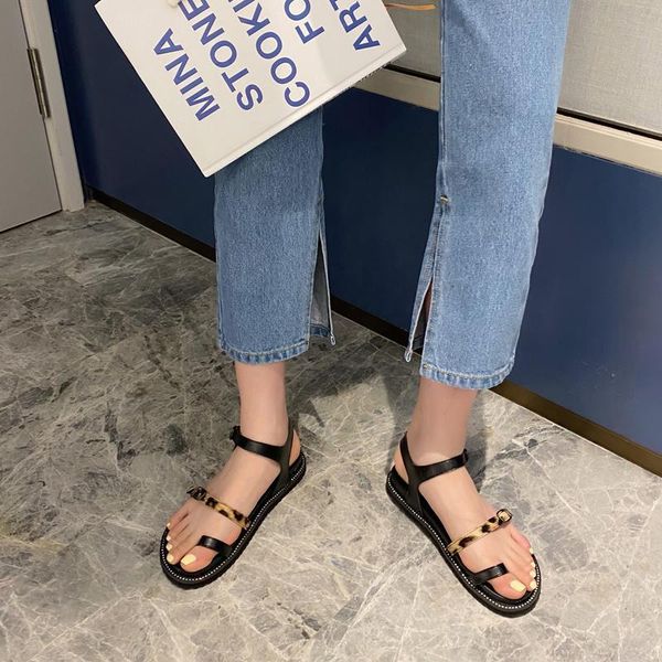 

summer block heels fashion sandals 2021 roman black flat women strap leather ymb151