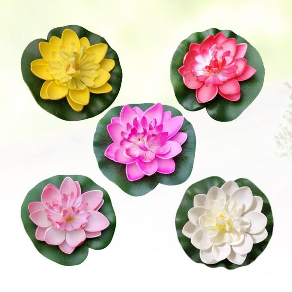 

decorative flowers & wreaths 5pcs 10cm simulation floating water lily eva lotus flower pond fish tank decor ornaments (white + red yellow pi
