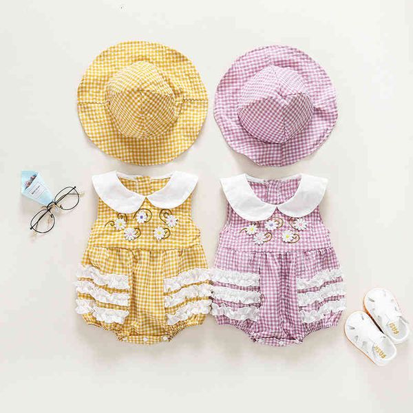 

children's suit spanish baby girl embroidery cotton rompers with hat korean style infant one piece lotia jumpsuit birthday outfit, White