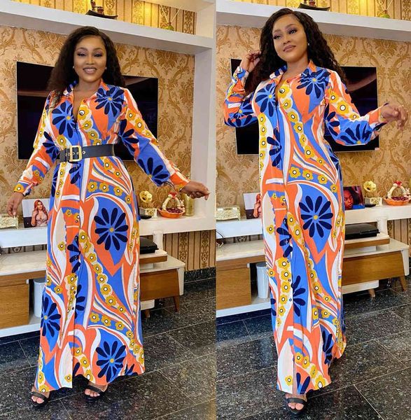 

dress female fashion printed shirt with waistband belts long sleeves down african collar plus size xl bathrobes 2ej5, Black;gray