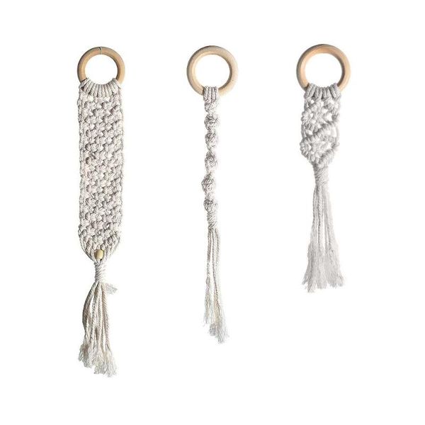 

3pcs solid wood pendant creative rope hand-woven multi-style tassel accessories decoration supplies decorative objects & figurines