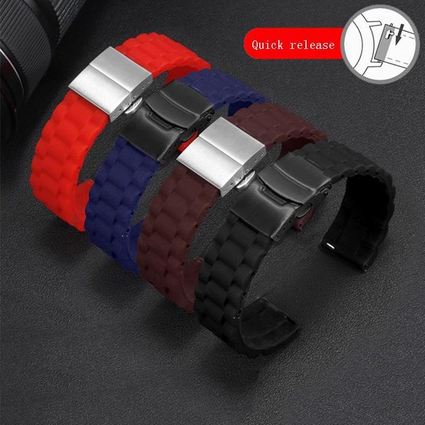 

watch bands cicidd waterproof rubber silicone watchband 16mm 18mm 20mm 22mm 24mm red orange strap butterfly buckle chain, Black;brown