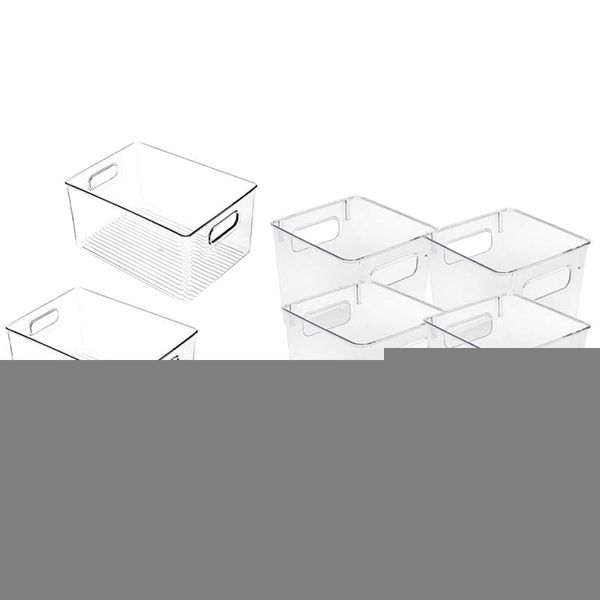 

pcs plastic storage bins clear pantry organizer box bin containers, 2 29 x 20 15cm & 4 15 14cm bottles jars
