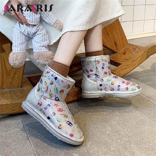 

boots sarairis women snow 2021 fashion winter shoes flat female casual lightweight warm plush sweet cute comfort ankle booties, Black