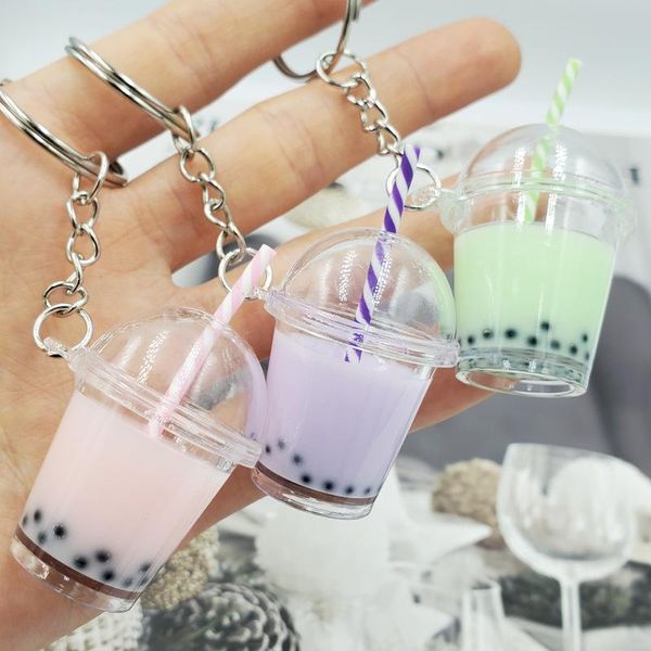 

keychains cross-border simulation key diy web celebrity ins girl mini pearl milk tea bags hang gift factory spot, Silver