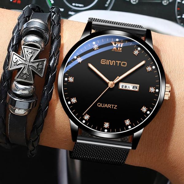 

wristwatches gimto reloj hombre men's watches ultra-thin date simple casual luminou quartz male wristwatch relogio masculin, Slivery;brown