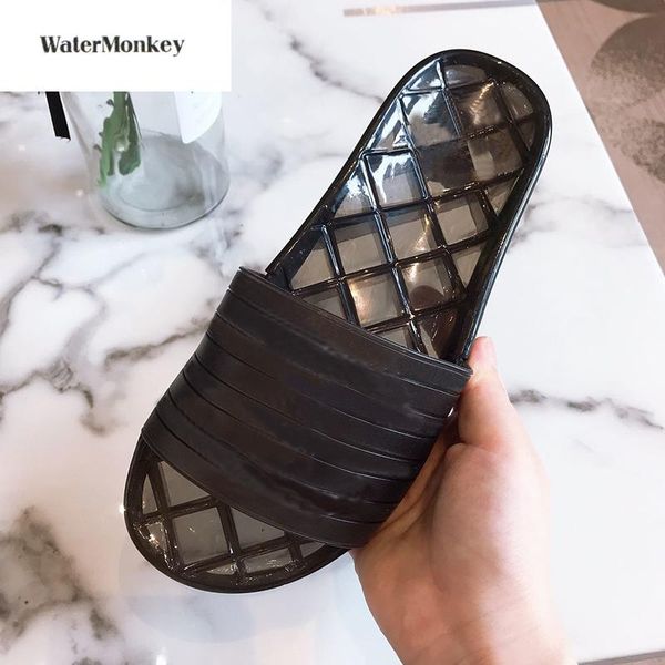 

pvc sandals women luxury designer shoes transparent 20s shiny pool mules slides female rubber slip on sands, Black