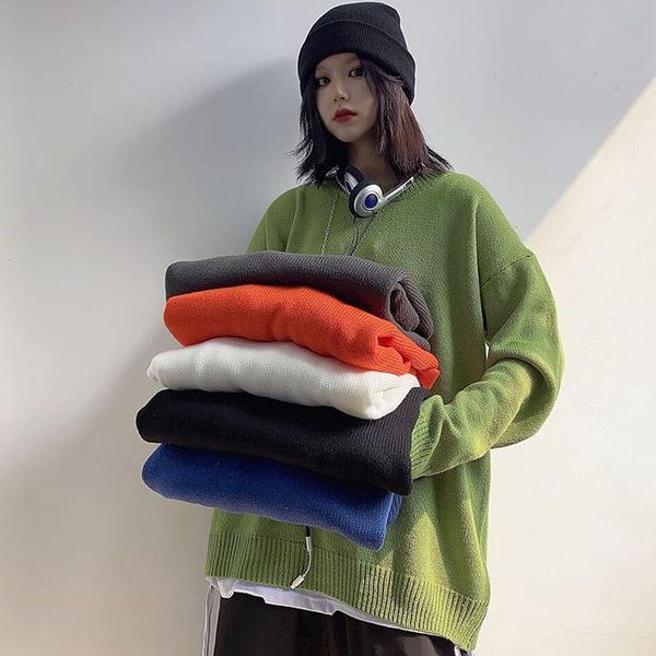 

women's sweaters korean ins harajuku hip-hop sweater autumn style oversize loose vintage solid color knitted streetwear, White;black