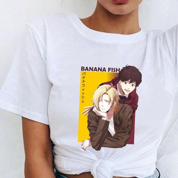 

women t shirt anime banana fish 2 fashion shirts casual sport tee round neck short sleeve plus size 3xl, White