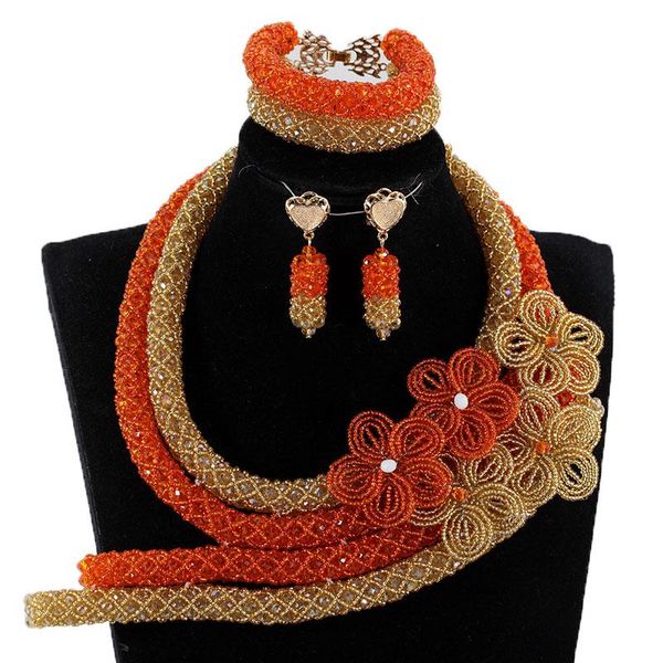 

earrings & necklace mix claret and orange 2 layer crystal flower pendant a dance party gift pjw210, Silver