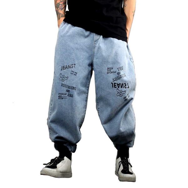 

jeans fashion hiphop harem casual denim pants loose baggy trousers straight sreetwear jeans plus size men clothing, Blue