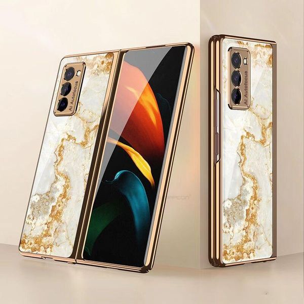 

for galaxy z fold2 case marble pattern glass hard cover fold 2 5g plating frame shockproof cell phone cases