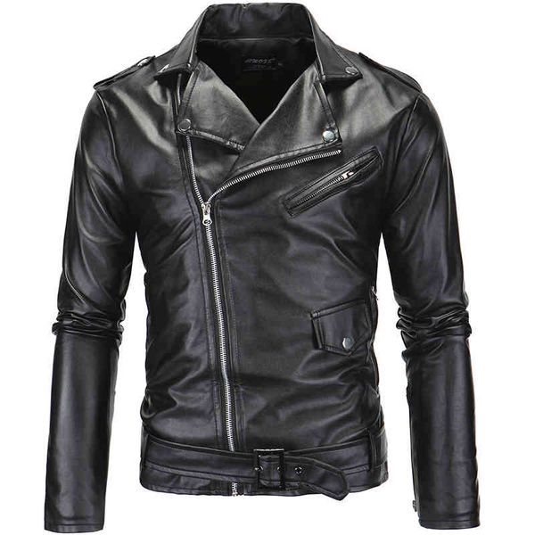 

spring fashion motorcycle slim fit oblique zipper pu autumn men leather ets coats black white