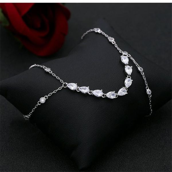 

charm bracelets female wild fashion finger bracelet micro-inlaid water drops zircon hand back chain for women zk40, Golden;silver