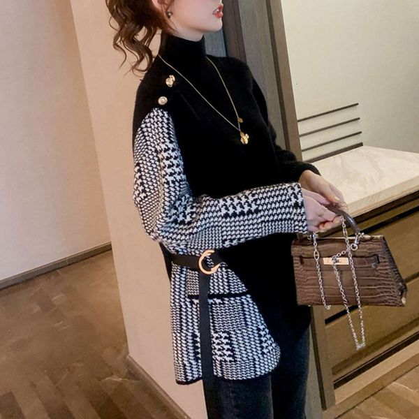 

loose in autumn and winter wear thickened high neck sweater style knitted coat long sleeved top, White;black