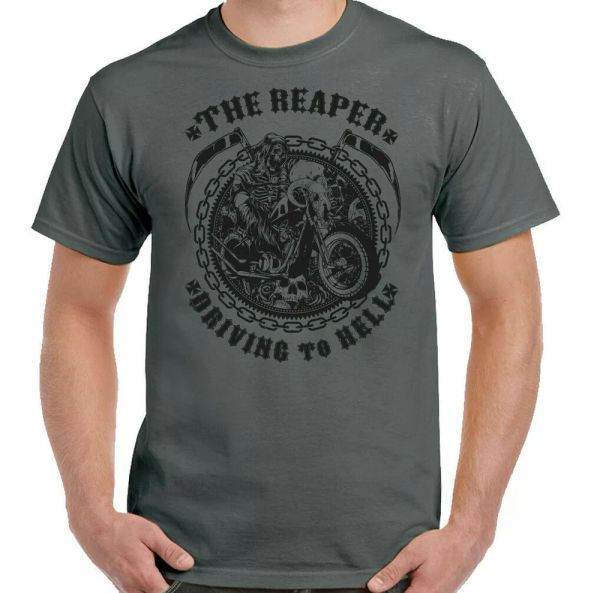 

reaper men's t-shirt biker tattoo skull motorcycle bike indian the, White;black