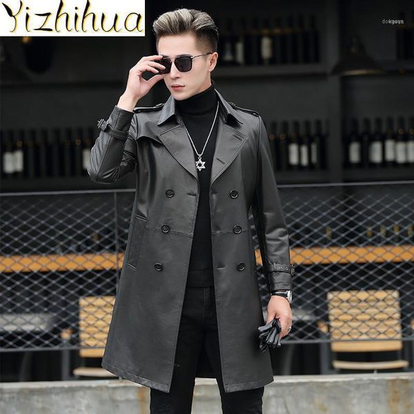 

azazel genuine leather jacket men long cow coat autumn men's windbreaker jackets veste cuir homme 82x88009yy2981, Black