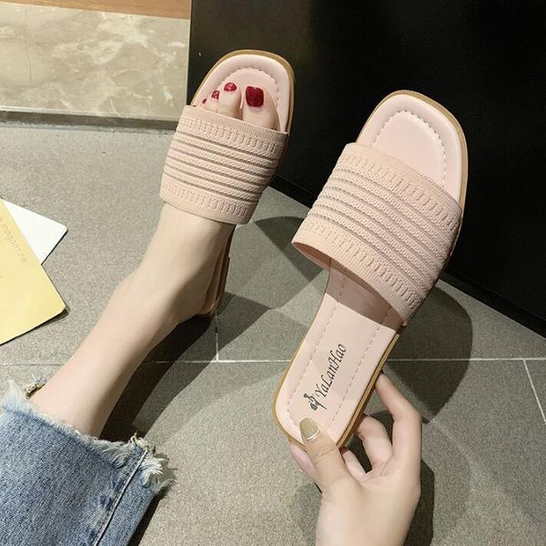 

slippers women outwear 2021 summer fashion knit wild flat non-slip word cool tide, Black