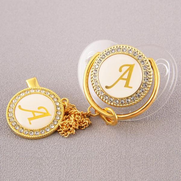 

pacifiers# 26 initial letter transparent baby pacifier with chain clip born bpa luxury bling dummy soother chupeta 0-12 months