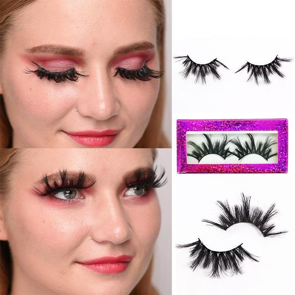 

false eyelashes soft fluffy mink 3d 25mm natural dramatic volume fake lashes wispy thick with packaging box wholesale makeup
