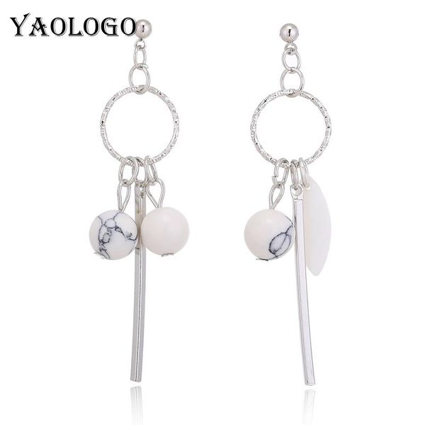 

stud yaologe simple korean long tassel stone pendant size circle earrings for woman girls punk metal geometric jewelry e939, Golden;silver