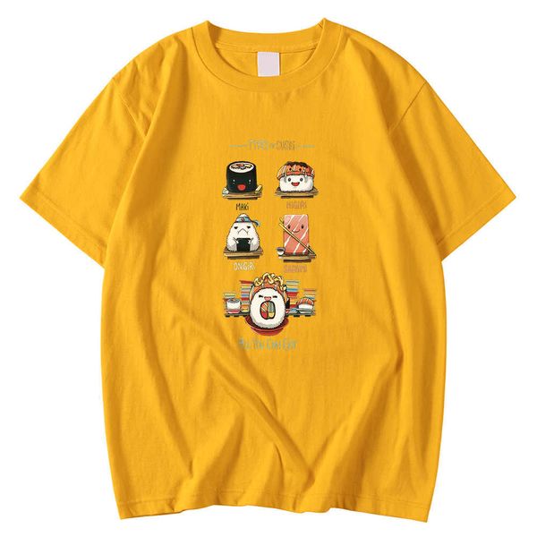 Grande tamanho homens camiseta crewneck respirável camisetas Tipos de roupa de impressão de sushi manga curta confortável camiseta mens y0809