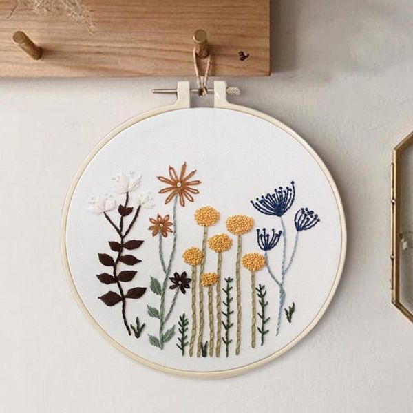

other arts and crafts diy embroidery starter kit with plant flower pattern bamboo hoop color threads cross stitch d50