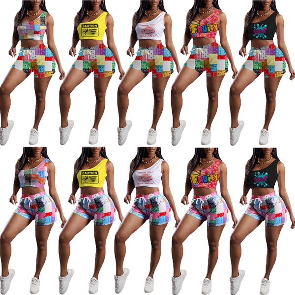 

women's tracksuits bulk items wholesale lots sleeveless vest t-shirt two piece set tracksuit women clothes summer 2021 fashion print m6, Gray