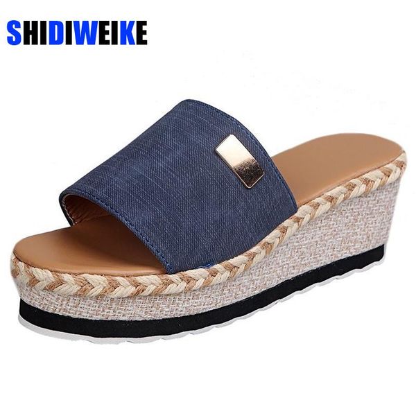 

slippers 2021 female shoes platform wedges women sandals fashion heeled casual summer slides ac992, Black
