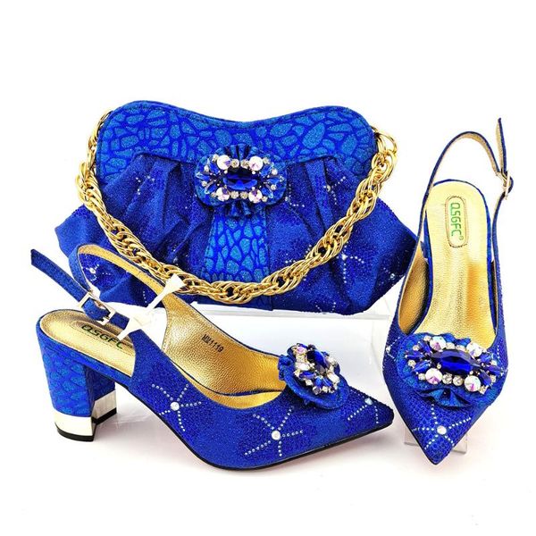 

crystal design party african many shapes decoration 2021 selling royal blue color italian women shoes and bags with mature dress, Black