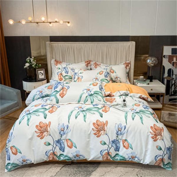 

bedding sets luxury green leaves pink flowers nordic egyptian cotton set  king size bedlinens fitted sheet duvet cover