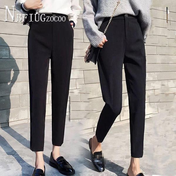 

ankle length autumn student korean high waist women pants casual black female harem trousers women's & capris, Black;white