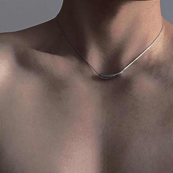 

pendant necklaces titanium steel necklace men women trendy luxury design female summer ins hip hop simple eggplant geometric chain, Silver