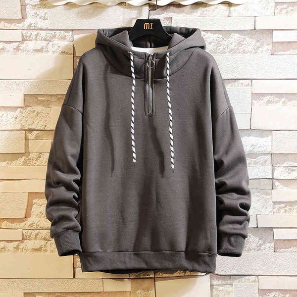

Men's Hoodies & Sweatshirts Autumn Winter Thick Streetwear Pure Color Orange Pullover Warm Fleece Fashion Tops 640P, Black