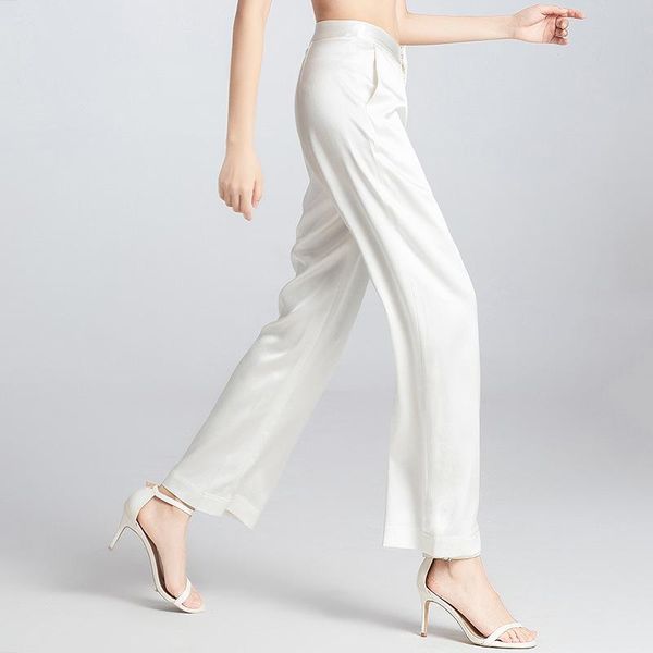 

women's fashion original design heavy silk wide leg pants female 100% mulberry loose straight trousers summer 190502 & capris, Black;white