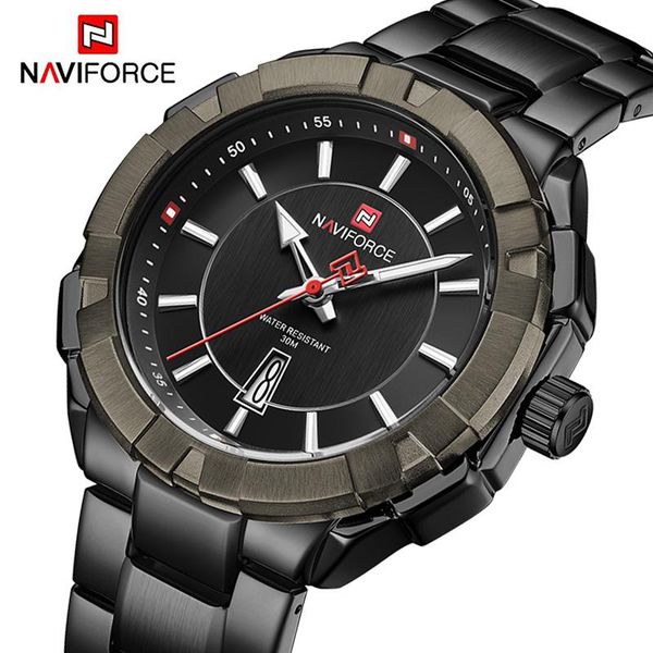 

wristwatches naviforce watches mens luxury military sport quartz wrist watch stainless steel waterproof casual clock male relogio masculino, Slivery;brown