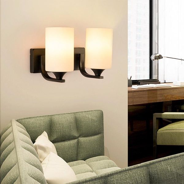 

wall lamp american simple glass single/double head frosted lampshade iron lights bedroom livingroom study ac85v-265v e27