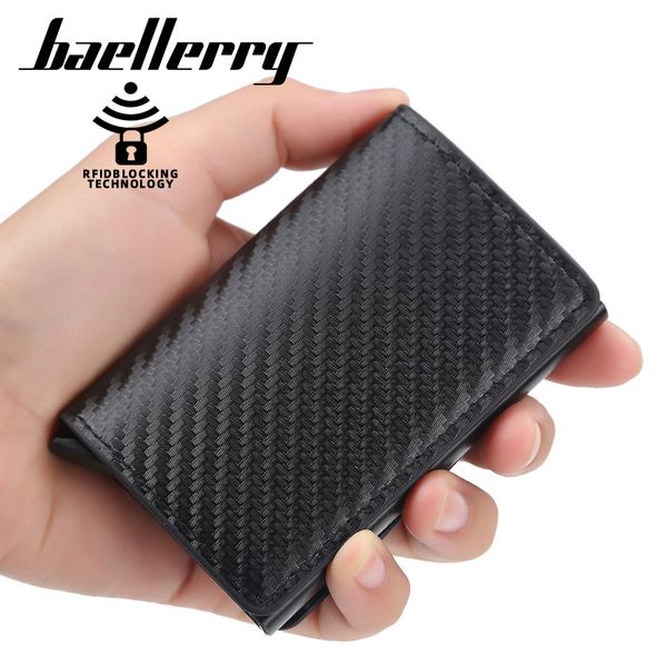 

baellerry men's wallet solid color anti degaussing rfid bag automatic card clip female, Red;black