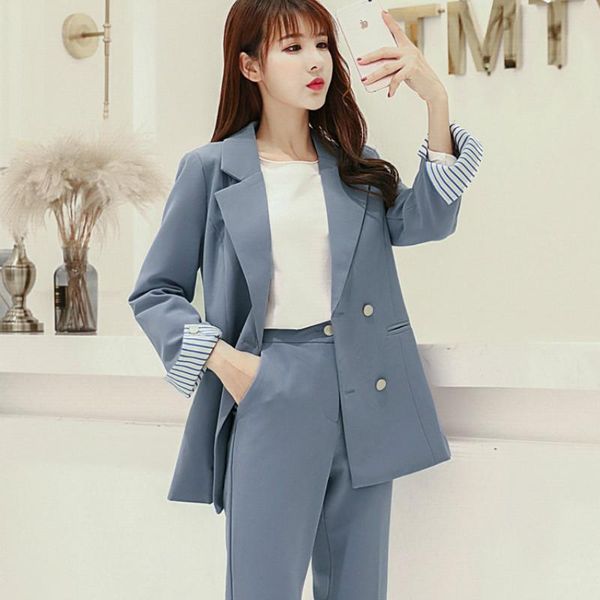 

women's suits & blazers 2021 ladies business office suit work elegant double row blazer slim fit women pant jacket set, White;black