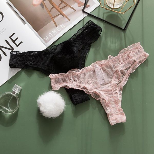 

women's panties lace cute underpants g-string transparent low waist female thong 2021 fashion girls underwear, Black;pink