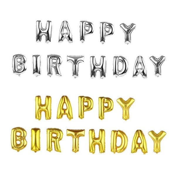 

party decoration aluminum foil membrane happy birthday silver/gold set balloons