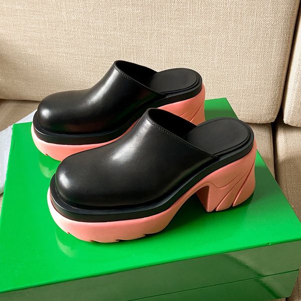 

latest slipper womens shoes sandals fashion color with high heeled thick soles shoe genuine leather heels novelty slippers women, Black