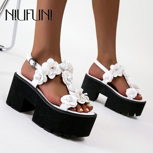

dress shoes platform high heels flower buckle women's sandals black white open toe simple summer casual roman hollow
